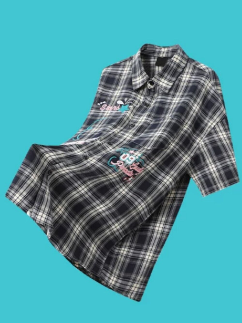 Dark Plaid Star Text Print Shirt